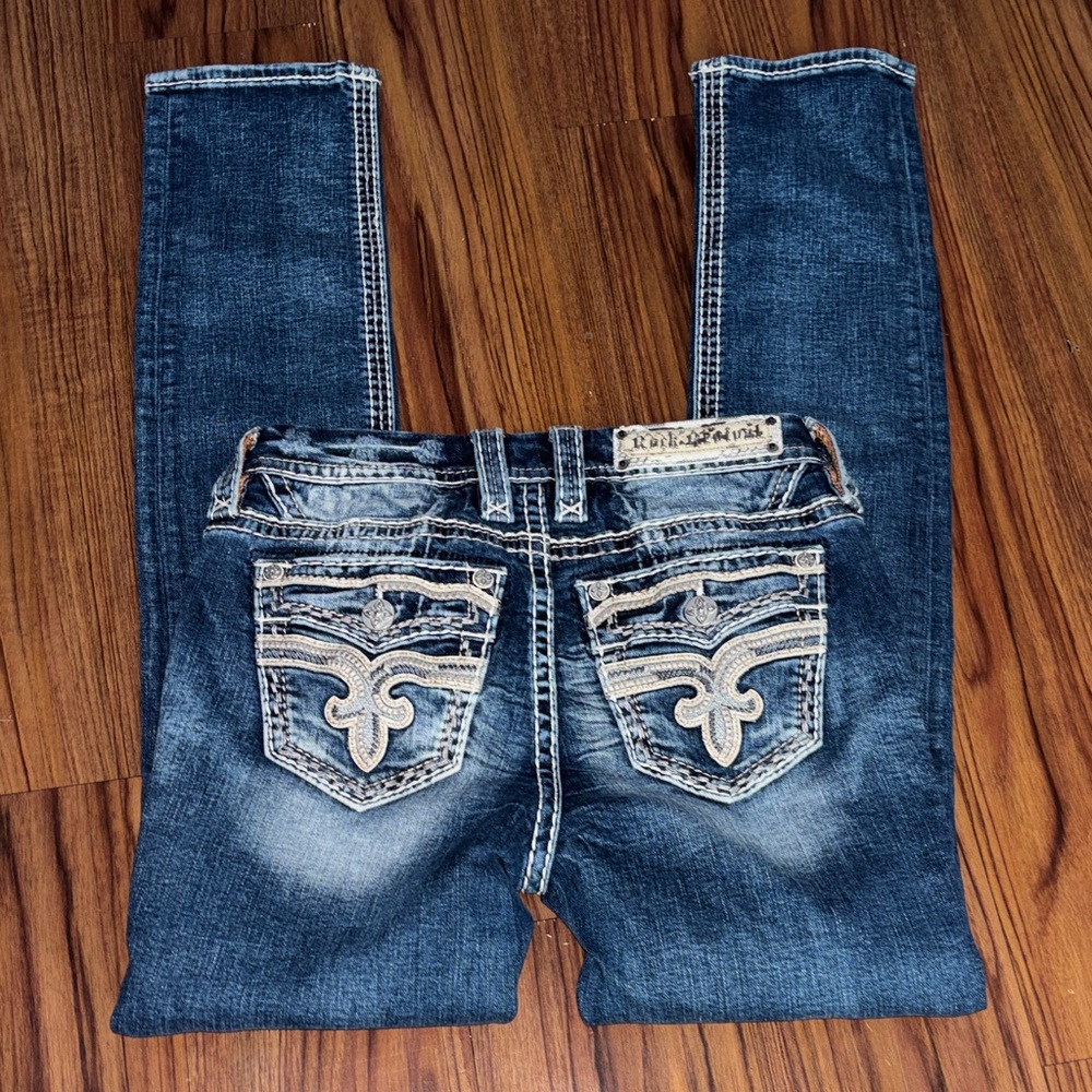 Rock Revival Women's Dark Blue Embroidered Back Pocket Skinny Jeans